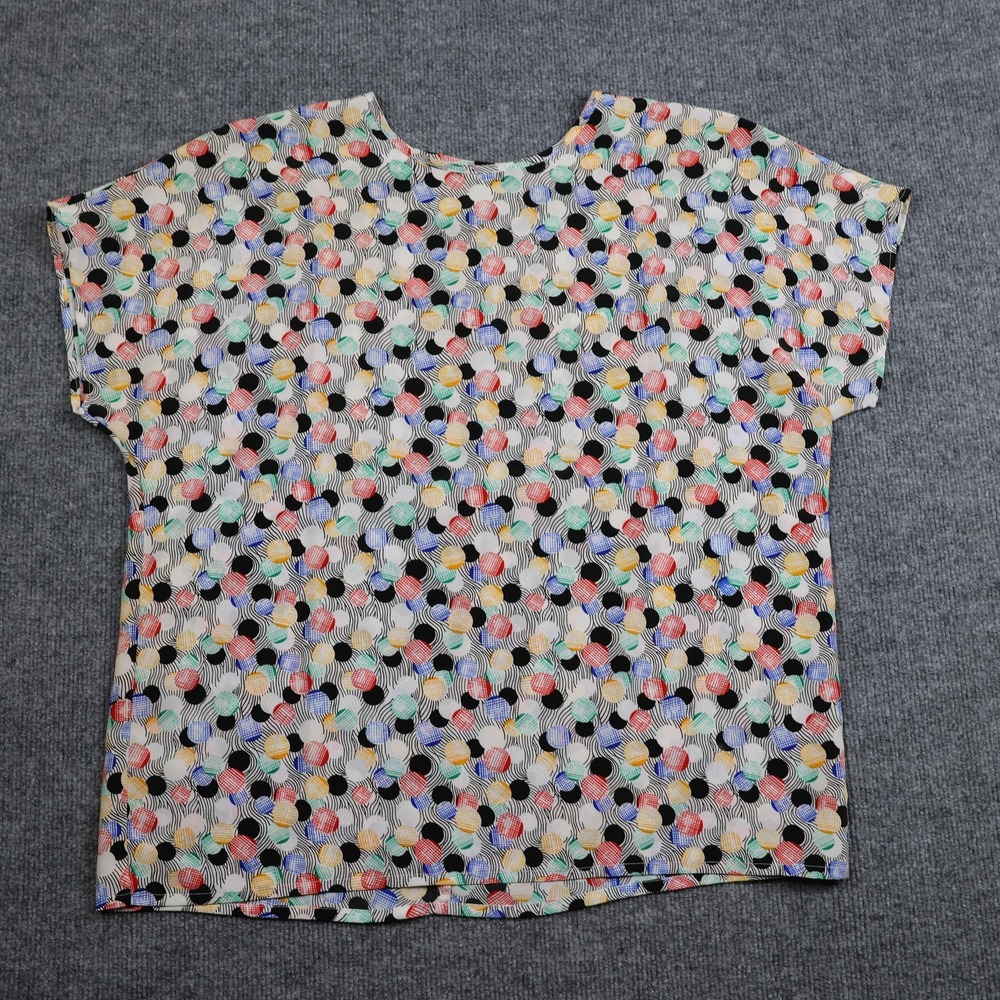 Christie & Jill Blouse Womens Large Multicolor Dot Print Button Back Made USA